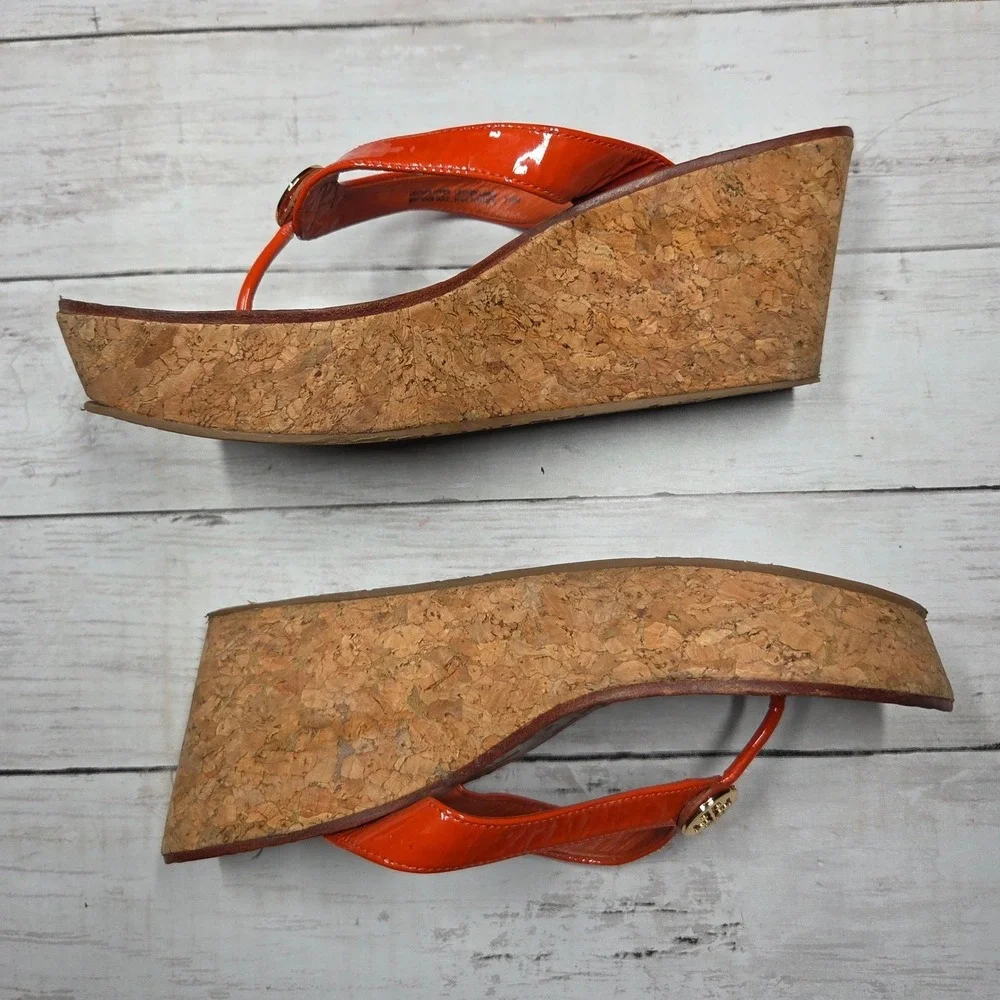 Tory Burch Thora Wedge Sandals Thong Cork Platform Women 7.5 Orange